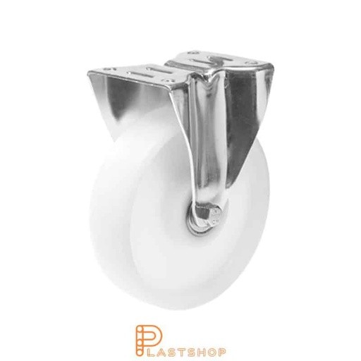 [P2001148] Fixed bracket, flat, wheel diameter 125 mm, construction height 163 mm, hard wheel in solid PA6, 300 kg load capacity, double ball bearing