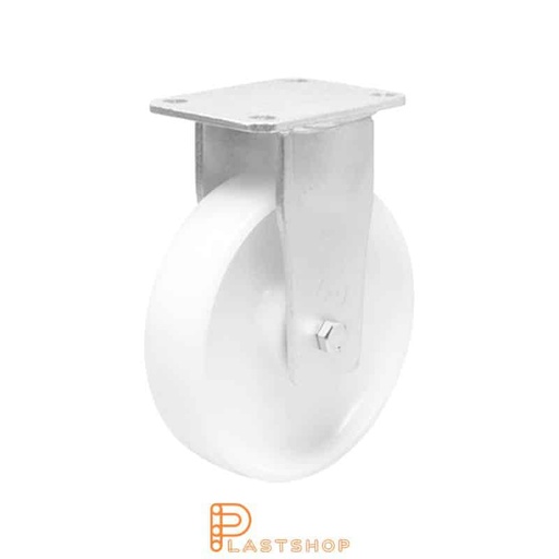 [P2001650] Kiinteä pyöräntuenta, taso, pyörän halkaisija 125 mm, rakennuskorkeus 170 mm, kova pyörä massiivisesta PA6:sta, 750 kg kantavuus, kaksi palloliikuntalaakeria