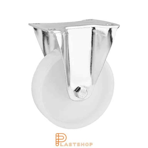 [P2001311] Fast bygel, plat, hjuldiameter 150 mm, byggehøyde 191 mm, hardt hjul i massiv PA6, 400 kg bæreevne, glidelager