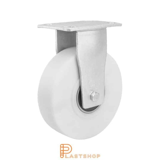 [P2001667] Fixed bracket, flat, wheel diameter 150 mm, construction height 200 mm, hard wheel in solid PA6, 1500 kg load capacity, double ball bearing