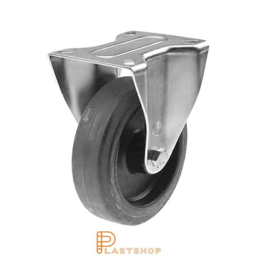 [P2000558] Fast bygel, plat, hjuldiameter 160 mm, byggehøyde 195 mm, nav i PA6 med myk bane i ElastoGum i grå farge. 250 kg bæreevne, rullelager