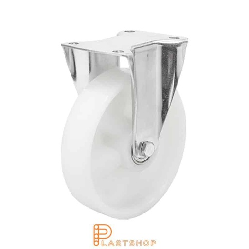 [P2001317] Soporte fijo, placa, diámetro de la rueda 160 mm, altura de construcción 196 mm, rueda dura en PA6 macizo, 350 kg de carga, cojinetes deslizantes