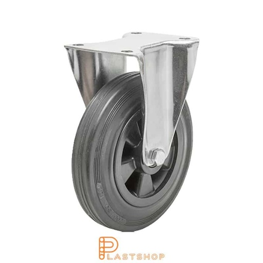[P2001322] Fast bygel, plat, hjuldiameter 160 mm, byggehøyde 196 mm, nav i PP med myk bane i gummi i svart farge. 135 kg bæreevne, rullelager