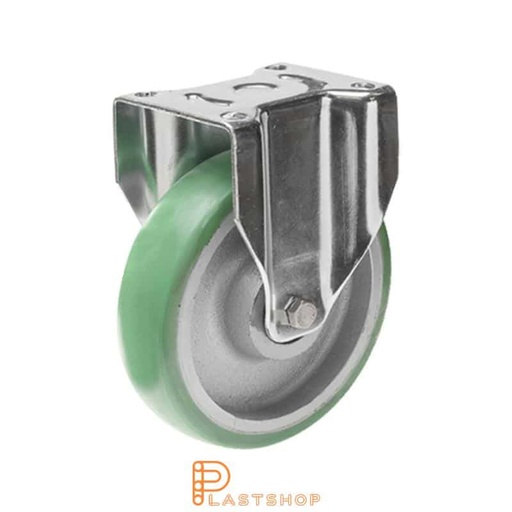 [P2001520] Fixed bracket, flat, wheel diameter 160 mm, construction height 199 mm, hub in cast iron with soft running surface in ElastoPUR in grön. 550 kg load capacity, double ball bearing