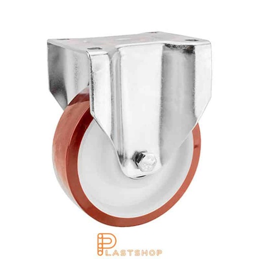 [P2001514] Fixed bracket, flat, wheel diameter 160 mm, construction height 199 mm, hub in PA6 with soft running surface in PUR in röd. 400 kg load capacity, double ball bearing