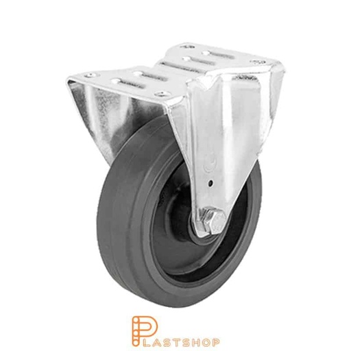 [P2001169] Fixed bracket, flat, wheel diameter 160 mm, construction height 200 mm, hub in PA6 with soft running surface in ElastoGum in grå. 350 kg load capacity, roller bearing