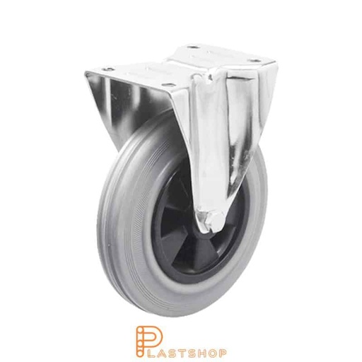 [P2001161] Soporte fijo, placa, diámetro de la rueda 160 mm, altura de construcción 200 mm, eje en PP con pista suave en goma de color gris. 135 kg de carga, rodamientos