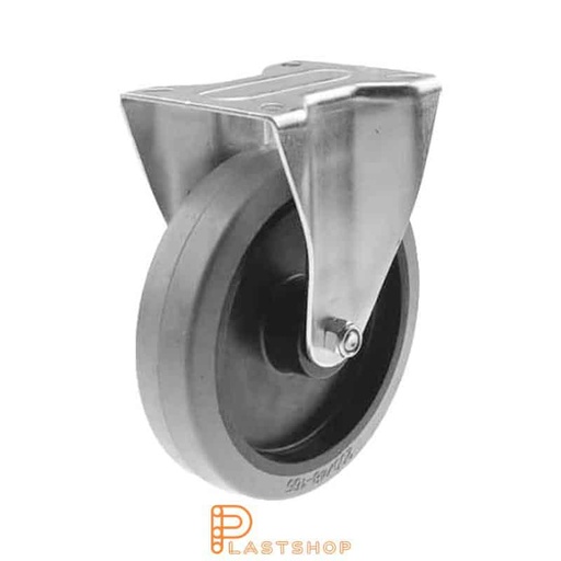 [P2000574] Fixed bracket, flat, wheel diameter 200 mm, construction height 235 mm, hub in PA6 with soft running surface in ElastoGum in grå. 250 kg load capacity, roller bearing