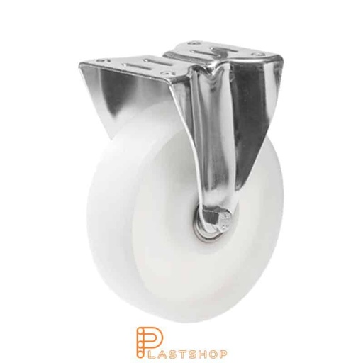 [P2001174] Fixed bracket, flat, wheel diameter 200 mm, construction height 240 mm, hard wheel in solid PA6, 400 kg load capacity, double ball bearing