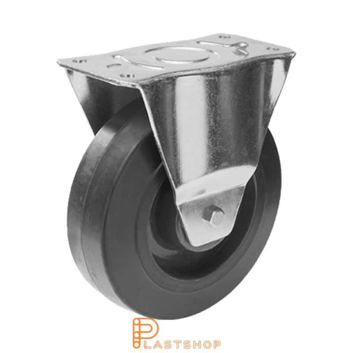 [P2001189] Fixed bracket, plate, wheel diameter 250 mm, construction height 290 mm, hub in PA6 with soft band in ElastoGum in svart. 400 kg load capacity, double ball bearing