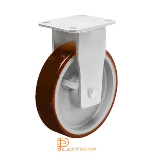 [P2001688] Fixed bracket, flat, wheel diameter 250 mm, construction height 300 mm, hub in cast iron with soft running surface in PUR in röd. 1200 kg load capacity, double ball bearing