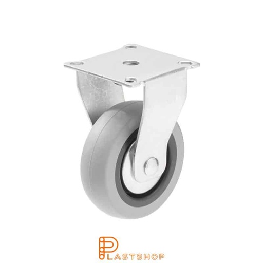 [P2000243] Fixed bracket, flat, wheel diameter 75 mm, construction height 99 mm, hub in PP with soft running surface in TPE in grå. 55 kg load capacity, plain bearing