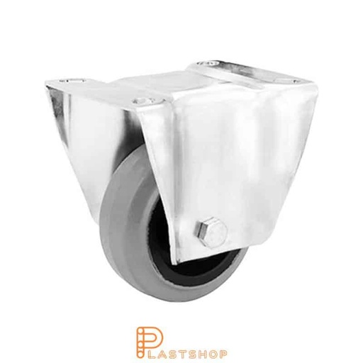 [P2001111] Fixed bracket, flat, wheel diameter 80 mm, construction height 108 mm, hub in PA6 with soft running surface in ElastoGum in grå. 100 kg load capacity, roller bearing