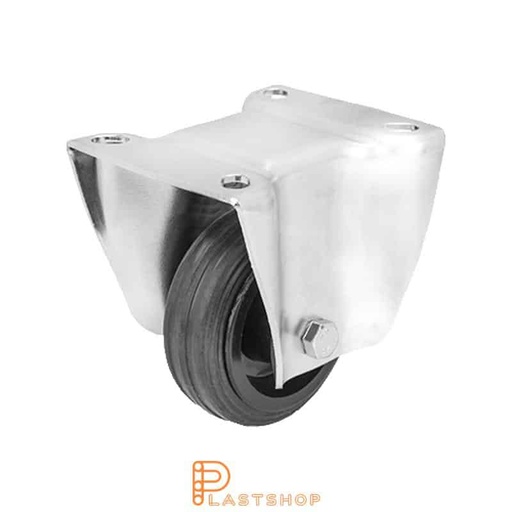 [P2001104] Fixed bracket, flat, wheel diameter 80 mm, construction height 108 mm, hub in PP with soft running surface in rubber in svart. 50 kg load capacity, roller bearing
