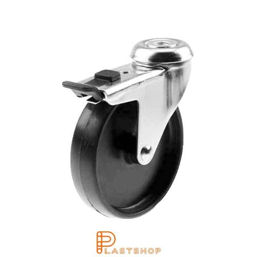 [P2000190] Link wheel with brake, center hole, wheel diameter 100 mm, construction height 120 mm, hard wheel in solid PA6, 55 kg load capacity, slide bearing