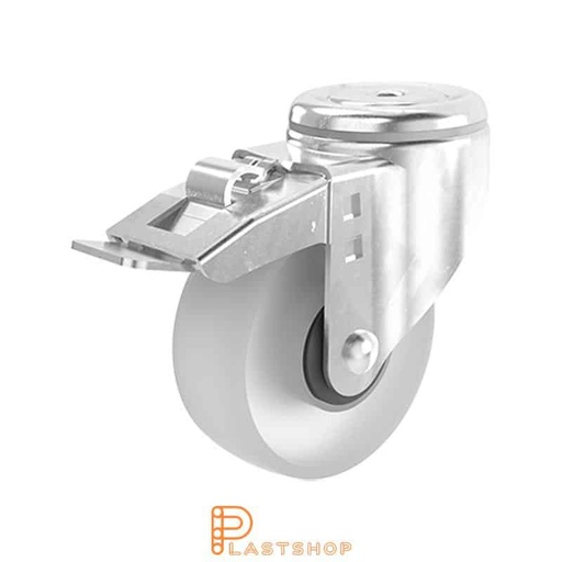 [P2000594] Link wheel with brake, center hole, wheel diameter 100 mm, construction height 132 mm, hard wheel in solid PA6, 160 kg load capacity, ball bearing