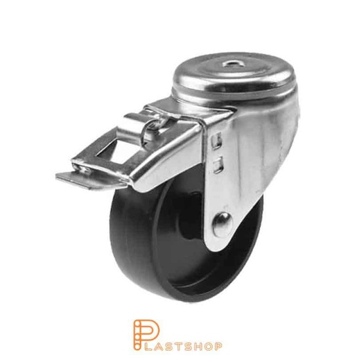 [P2000603] Link wheel with brake, center hole, wheel diameter 100 mm, construction height 132 mm, hard wheel in solid PP, 160 kg load capacity, slide bearing