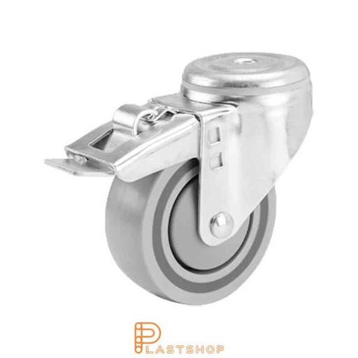 [P2000604] Link wheel with brake, center hole, wheel diameter 100 mm, construction height 132 mm, hard wheel in solid PP, 160 kg load capacity, ball bearing