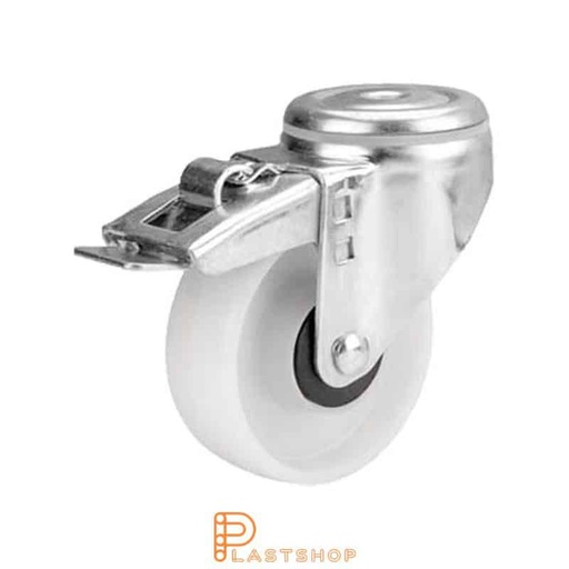 [P2000605] Link wheel with brake, center hole, wheel diameter 100 mm, construction height 132 mm, hard wheel in solid PP, 160 kg load capacity, ball bearing