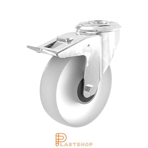 [P2000931] Link wheel with brake, center hole, wheel diameter 125 mm, construction height 155 mm, hard wheel in solid PA6, 180 kg load capacity, ball bearing