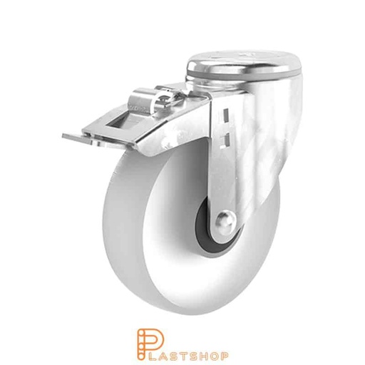 [P2000674] Link wheel with brake, center hole, wheel diameter 125 mm, construction height 157 mm, hard wheel in solid PA6, 160 kg load capacity, ball bearing