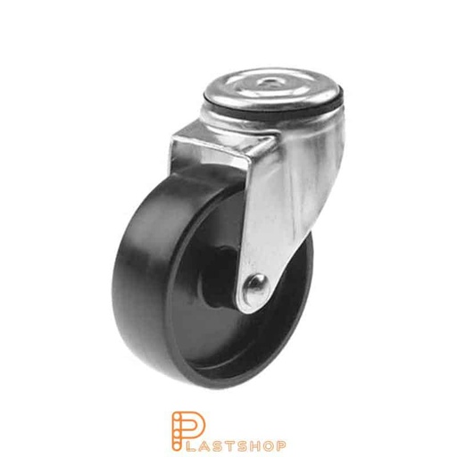 [P2000381] Lenkjhjul uten bremse, senterhull, hjuldiameter 100 mm, byggehøyde 132 mm, hardt hjul i massiv PP, 120 kg bæreevne, glide Lager