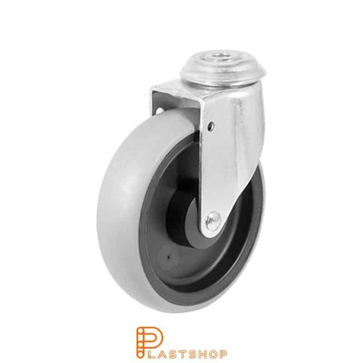 [P2000273] Länkhjul utan broms, centrumhål, hjuldiameter 125 mm, bygghöjd 150 mm, nav i PP med mjuk bana i TPE i grå färg. 80 kg bärighet, glidlager