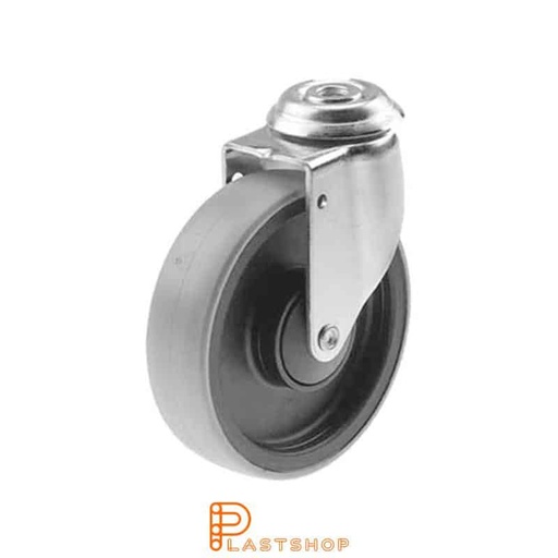 [P2000408] Link wheel without brake, center hole, wheel diameter 125 mm, building height 155 mm, hub in PA6 with soft track in PUR in gray color. 150 kg load capacity, ball bearings