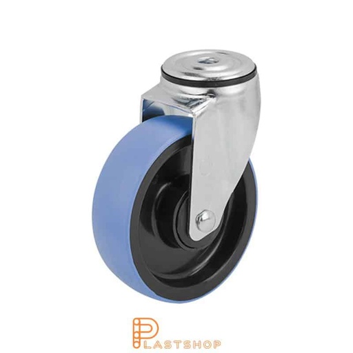 [P2000406] Link wheel without brake, center hole, wheel diameter 125 mm, building height 157 mm, hub in PA6 with soft track in PUR in blue color. 150 kg load capacity, ball bearings