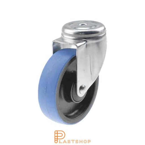[P2000662] Link wheel without brake, center hole, wheel diameter 125 mm, building height 157 mm, hub in PA6 with soft track in PUR in blue color. 225 kg load capacity, ball bearings