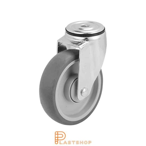 [P2000405] Link wheel without brake, center hole, wheel diameter 125 mm, building height 157 mm, hub in PP with soft track in TPE in gray color. 100 kg load capacity, ball bearings