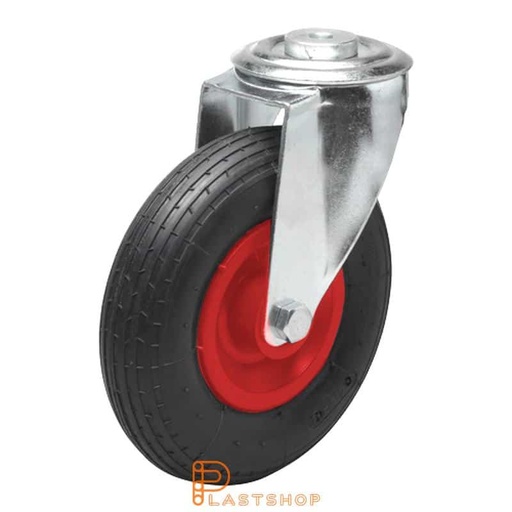 [P2001042] Link wheel without brake, center hole, wheel diameter 200 mm, building height 235 mm, hub in PP with soft track in air rubber in red color. 60 kg load capacity, roller bearings