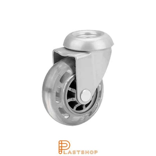 [P2000020] Link wheel without brake, center hole, wheel diameter 50 mm, building height 64 mm, hub in PC with soft track in PUR in transparent color. 40 kg load capacity, slide bearings