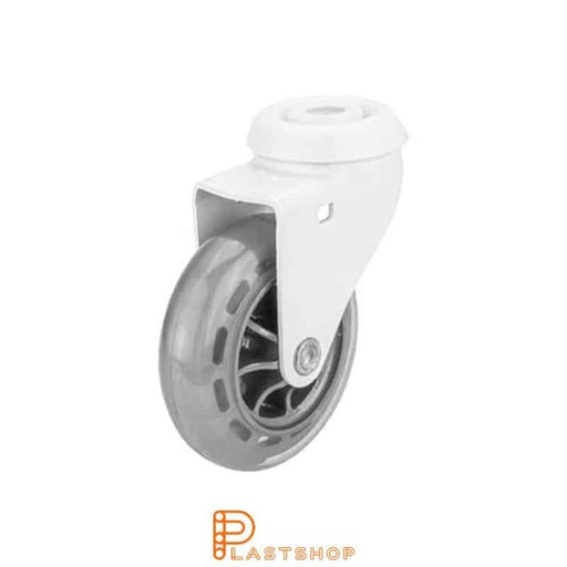 [P2000131] Link wheel without brake, center hole, wheel diameter 75 mm, building height 98 mm, hub in PC with soft track in PUR in transparent color. 55 kg load capacity, slide bearings
