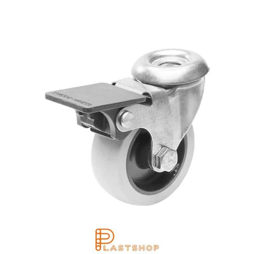 [P2000042] Link wheel without brake, threaded stud, wheel diameter 50 mm, building height 64 mm, hub in PP with soft band in PUR in gray color. 40 kg load capacity, slide bearing