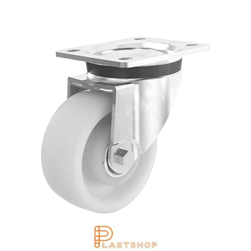 [P2000436] Link wheel without brake, plate, wheel diameter 100 mm, building height 130 mm, hard wheel in solid PA6, 350 kg load capacity, double ball bearing