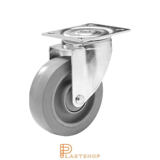 [P2000624] Link wheel without brake, plate, wheel diameter 100 mm, building height 132 mm, hub in PA6 with soft band in ElastoGum in grå. 225 kg load capacity, ball bearing