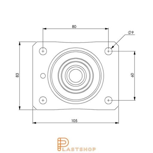 [P2000392] Lenkehjul uten bremse, plate, hjuldiameter 100 mm, byggehøyde 132 mm, nav i PA6 med myk bane i PUR i blå farge. 140 kg bæreevne, kuleledd