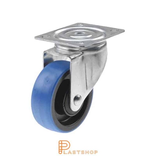 [P2000616] Link wheel without brake, plate, wheel diameter 100 mm, building height 132 mm, hub in PA6 with soft band in PUR in blå. 225 kg load capacity, ball bearing