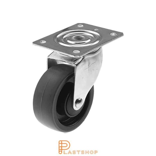 [P2000393] Link wheel without brake, plate, wheel diameter 100 mm, building height 132 mm, hub in PA6 with soft band in PUR in grå. 150 kg load capacity, ball bearing