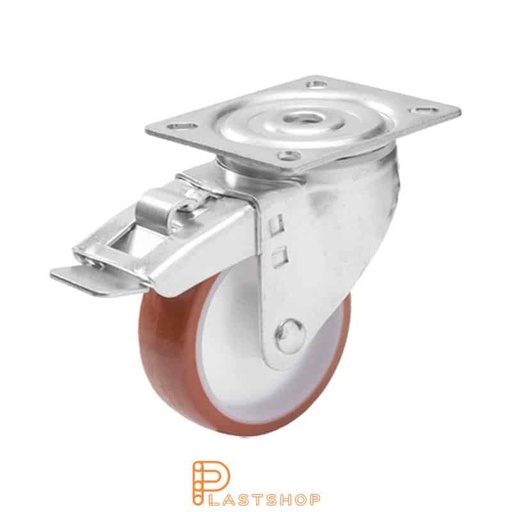 [P2000647] Link wheel without brake, plate, wheel diameter 100 mm, building height 132 mm, hub in PA6 with soft band in PUR in röd. 200 kg load capacity, slide bearing