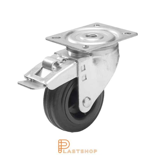 [P2000645] Länkhjul utan broms, platta, hjuldiameter 100 mm, bygghöjd 132 mm, nav i PP med mjuk bana i gummi i svart färg. 70 kg bärighet, rullager