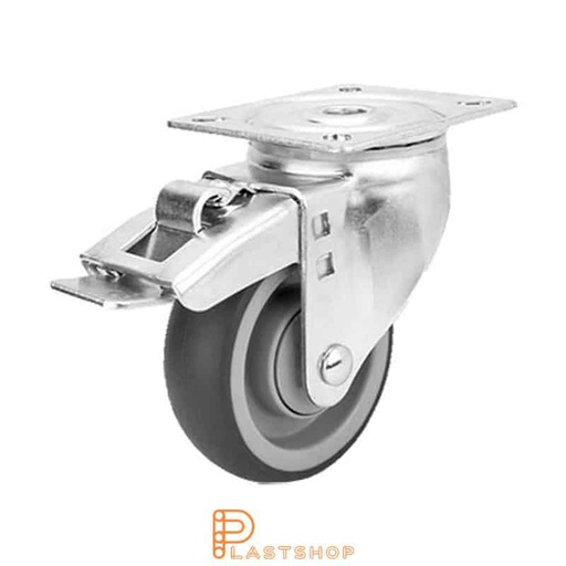 [P2000646] Link wheel without brake, plate, wheel diameter 100 mm, building height 132 mm, hub in PP with soft band in TPE in grå. 100 kg load capacity, ball bearing