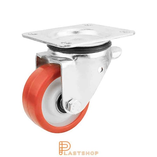 [P2001193] Link wheel without brake, plate, wheel diameter 100 mm, building height 140 mm, hub in PA6 with soft band in PUR in röd. 300 kg load capacity, double ball bearing