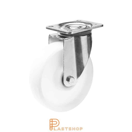 [P2001352] Link wheel without brake, plate, wheel diameter 100 mm, building height 142 mm, hard wheel in solid PA6, 650 kg load capacity, double ball bearing