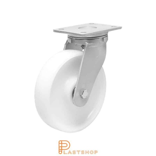 [P2001555] Rueda de enlace sin freno, placa, diámetro de la rueda 100 mm, altura de construcción 145 mm, rueda dura en PA6 macizo, 650 kg de carga, rodamientos de bolas dobles