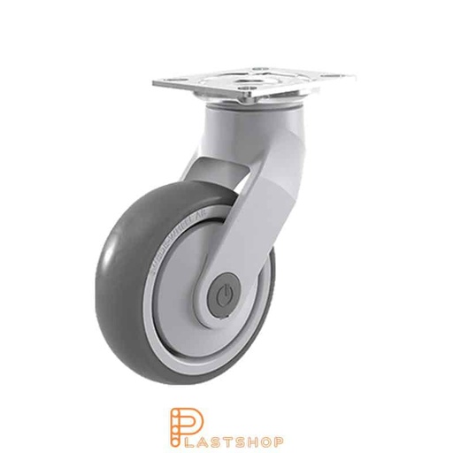 [P2001909] Link wheel without brake, plate, wheel diameter 100 mm, building height 147 mm, hub in PP with soft band in TPE in grå. 100 kg load capacity, ball bearing