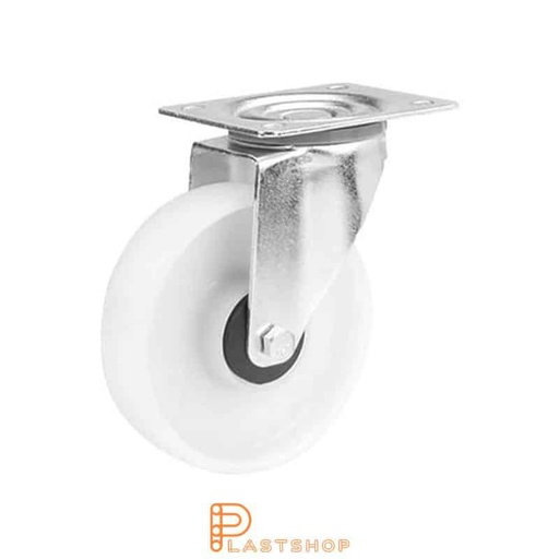 [P2000914] Rueda de enlace sin freno, placa, diámetro de la rueda 108 mm, altura de construcción 132 mm, rueda dura en PP macizo, 200 kg de carga, rodamientos de bolas