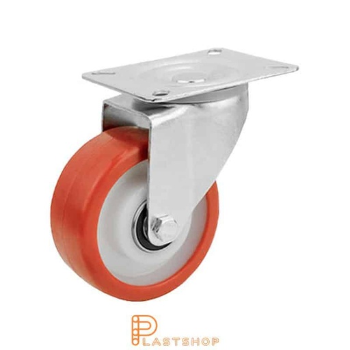 [P2000951] Link wheel without brake, plate, wheel diameter 125 mm, building height 155 mm, hub in PA6 with soft band in PUR in röd. 200 kg load capacity, double ball bearing