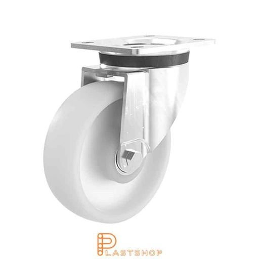 [P2000455] Link wheel without brake, plate, wheel diameter 125 mm, building height 156 mm, hard wheel in solid PA6, 350 kg load capacity, double ball bearing